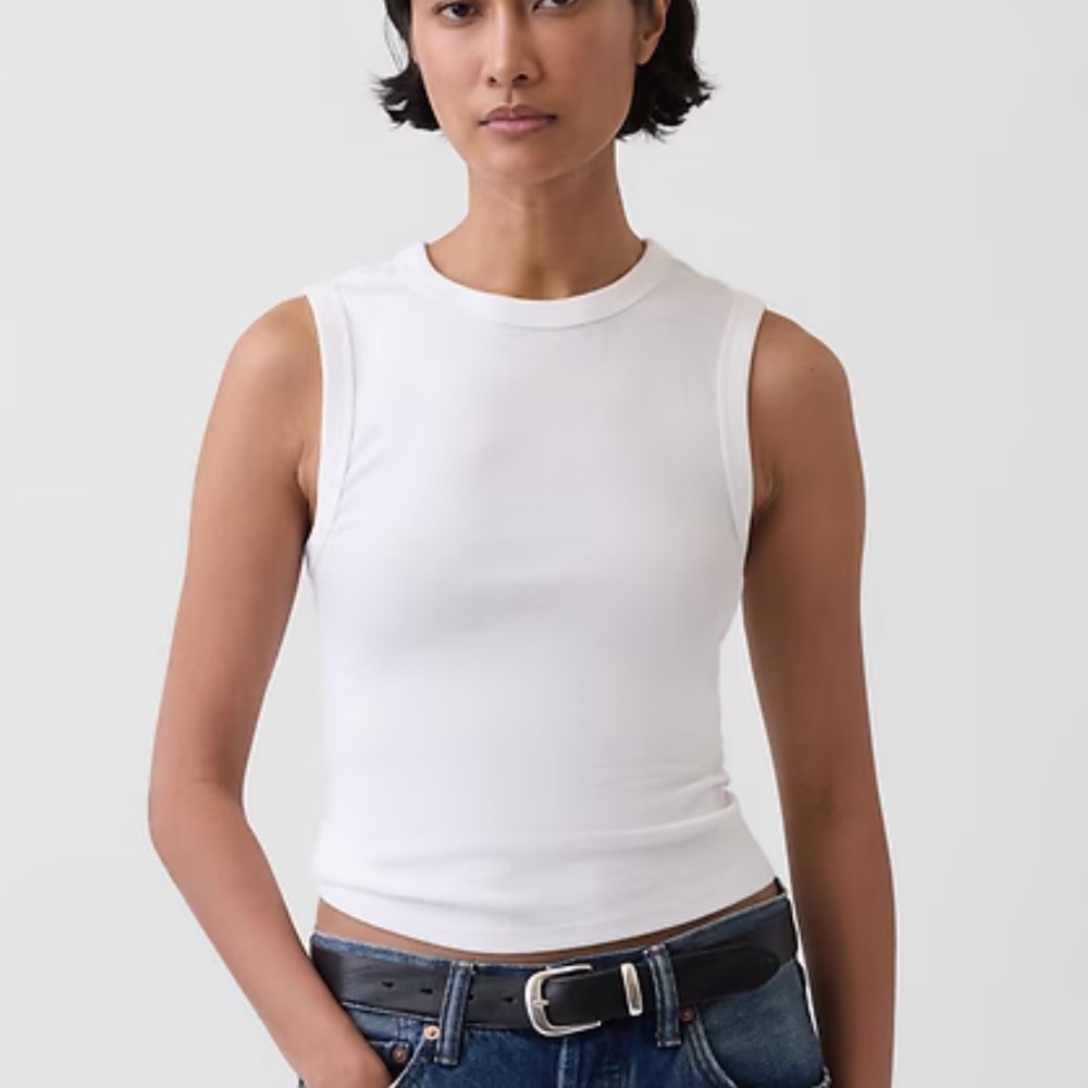 GAP Modern Size XL White High Neck Ribbed Tank Top Cropped Clean Girl Vibe